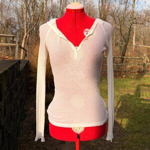 Vintage Aeropostale White Waffle Thermal Henley Hoodie
